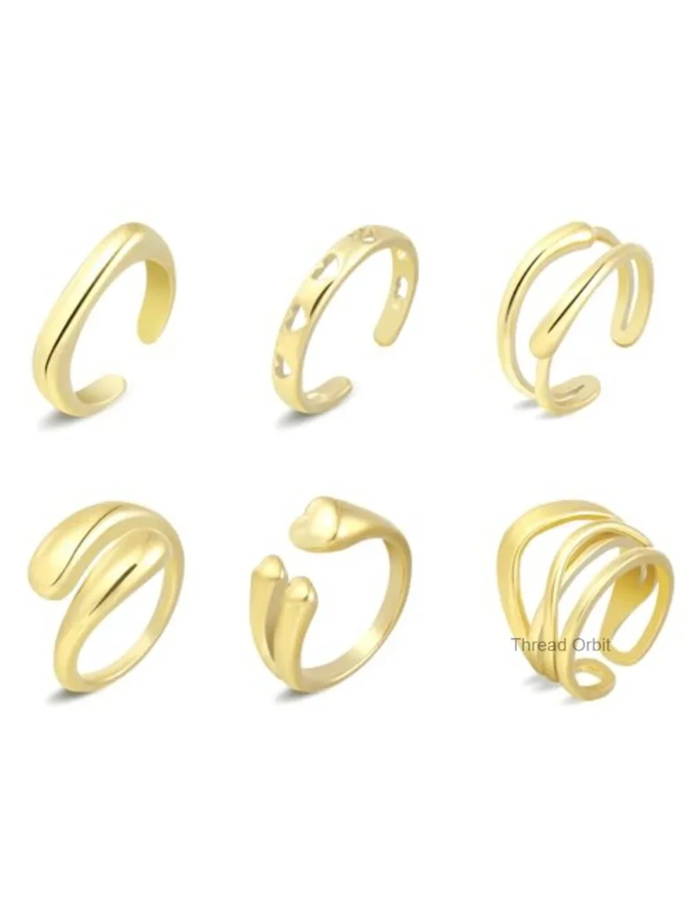 6PCS Dome Chunky Gold Rings Set, 14K Gold Plated Braided Twisted Stackable